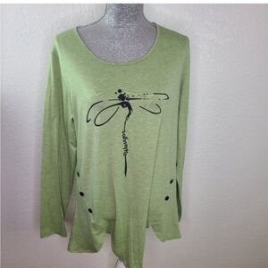 Green Dragonfly "Warrior" Motif Tunic Top Long Sleeved T Sirt